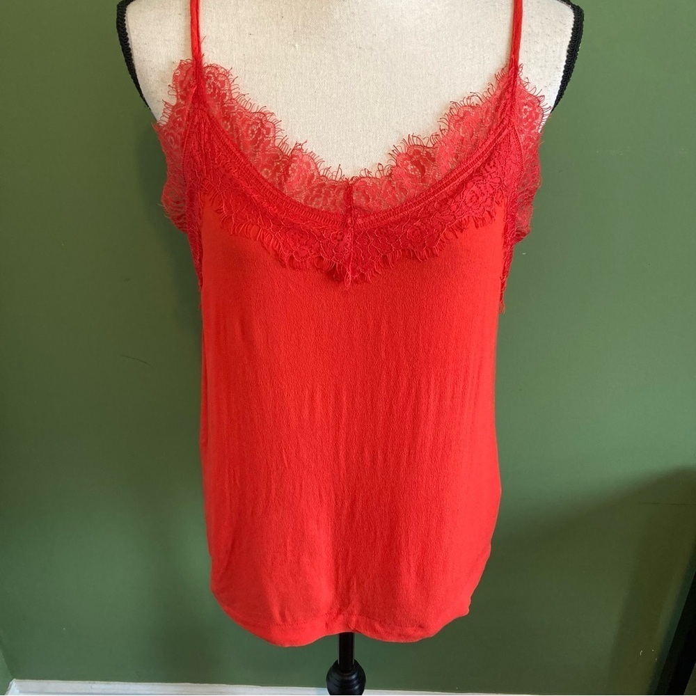 Red Lace Trim Cami Top - Picture 2 of 8